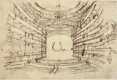 Studie for Opera House, fra Microcosm of London av Augustus Charles Pugin