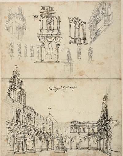 Studie for The Royal Exchange, fra Microcosm of London av Augustus Charles Pugin