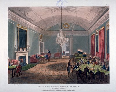 The Great Subscription Room, interiøret i Brooks's Club, St James's Street, London, 1808. av Augustus Charles Pugin