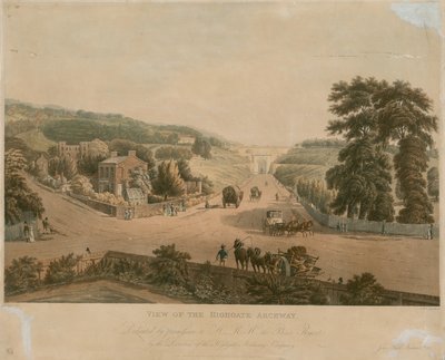 Utsikt over Highgate Archway av Augustus Charles Pugin