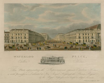 Waterloo Place, Carlton House, London av Augustus Charles Pugin