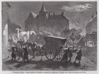 Ankomst av saksiske soldater såret i kampene utenfor Paris, fransk-prøyssisk krig, 2. desember 1870 (gravering) av Augustus J. Beck