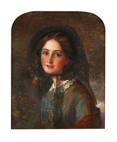 Lace Bonnet (olje om bord) av Augustus Leopold (manner of) Egg