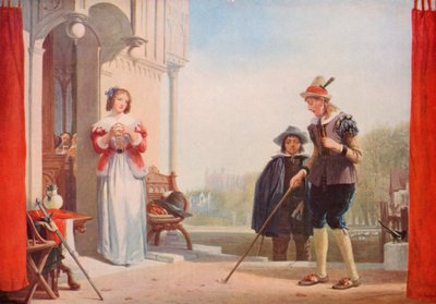 Shakespeare: Slender and Anne Page, The Marry Wives of Windsor, Act I, Scene 1 (farge litho) av Augustus Wall (after) Callcott