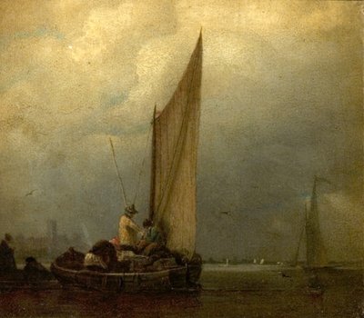 En elvescene med lektere, ca. 1825 av Augustus Wall Callcott