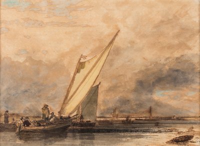On the Medway, dato ukjent (akvarell på papir) av Augustus Wall Callcott