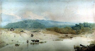 Utsikt i Yorkshire, River and Cattle, (tegning) av Augustus Wall Callcott