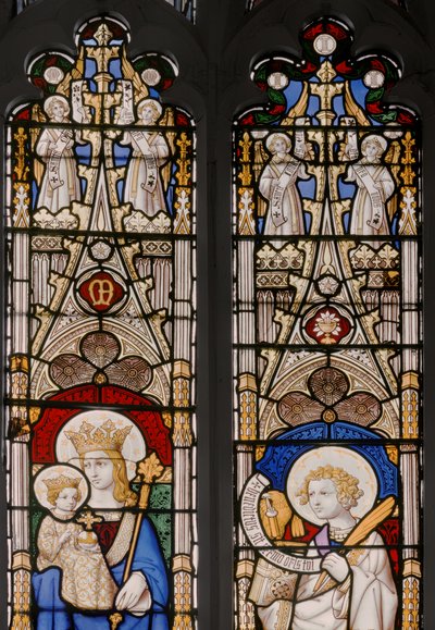 Apsis-vindu med Virgin & Child og St. John The Evangelist, detalj, 1841-42 (farget glass) av Augustus Welby Northmore Pugin