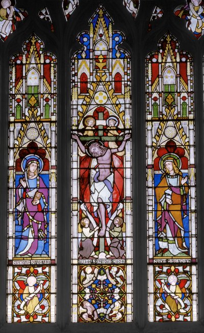 Korsfestelse med hellige, 1851 (farget glass) av Augustus Welby Northmore Pugin