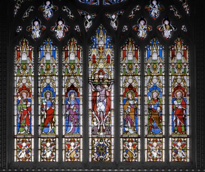 Korsfestelse med hellige, 1851 (farget glass) av Augustus Welby Northmore Pugin