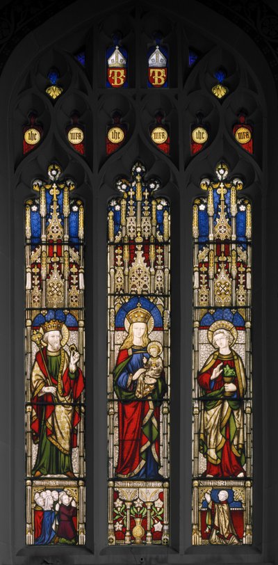 Edward The Confessor, Virgin & Child, og St. John The Evangelist, 1846 (farget glass) av Augustus Welby Northmore Pugin