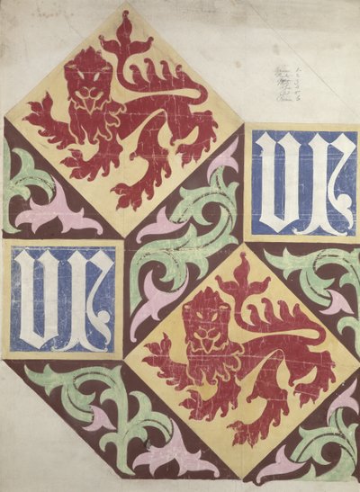 Gulvdesign for Houses of Parliament (gouache og blyant på papir) av Augustus Welby Northmore Pugin