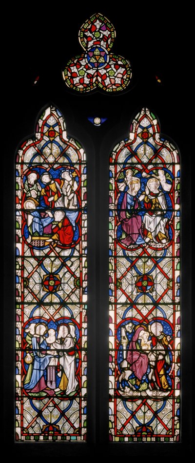 Lady Chapel Window med scener fra Jomfruens liv, 1851 (farget glass) av Augustus Welby Northmore Pugin