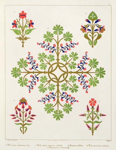 Rosemotiv tapetdesign, trykt av M. und N. Hanhart av Augustus Welby Northmore Pugin