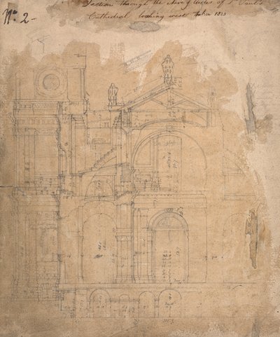 Snitt gjennom midtskipet i St. Paul's Cathedral ser vestover av Augustus Welby Northmore Pugin