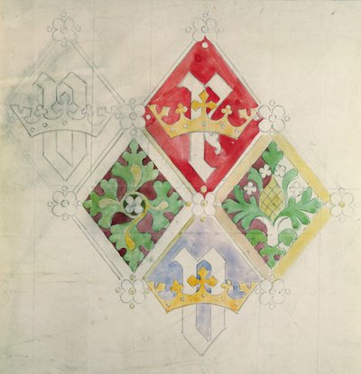 Glassmalerier design for Houses of Parliament (wc og blyant på papir) av Augustus Welby Northmore Pugin