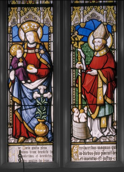 Jomfru og barn med St. Nicholas, detalj, 1841 (farget glass) av Augustus Welby Northmore Pugin