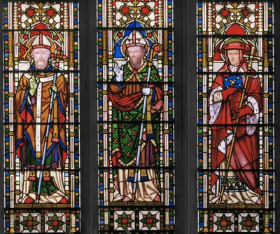 Jomfru og Kristus med hellige, østvindu, detalj, 1847-48 (farget glass) av Augustus Welby Northmore Pugin
