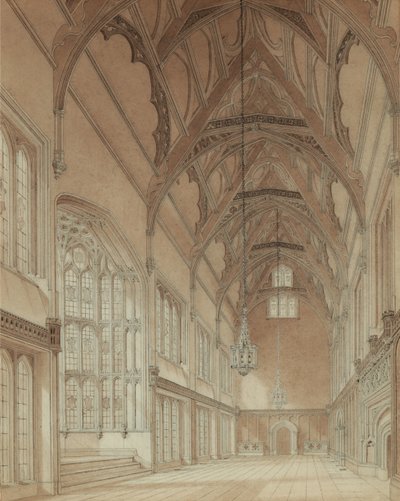 Interiøret i en høyskolesal av Augustus Welby Pugin