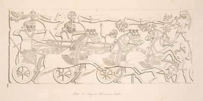 Assyriske krigere i kamp, fra Monuments of Nineveh, pub. 1849 av Austen Henry Layard