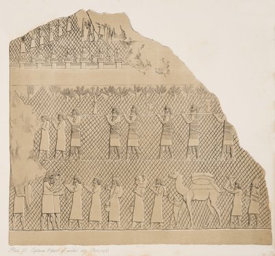 Fanger og en del av den befestede byen (Kouyunjik) illustrasjon fra Monuments of Nineveh, 1858 av Austen Henry Layard
