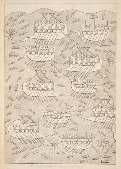 Fiender av assyrerne som søker tilflukt i skip (Kouyunlik), fra Monuments of Nineveh, pub. 1849 av Austen Henry Layard