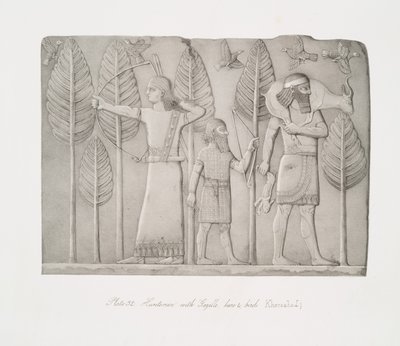 Jegere med gaselle, hare og fugler (Khorsabad) av Austen Henry Layard
