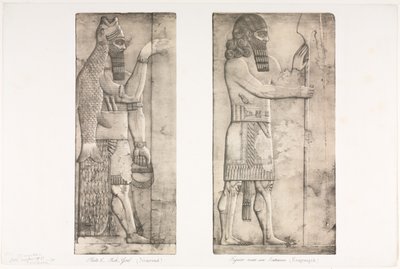 Monumenter av Nineva: Plate 6, fiskegud (Nimroud); Figur nær en inngang (Kouyunjik) av Austen Henry Layard