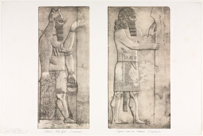 Monumenter av Ninevah: Plate 6, fiskeguden Nimroud, figur nær en inngang til Kouyunjik, 1853. av Austen Henry Layard
