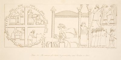 Interiøret i et slott (en grunnplan) og paviljong eller telt, fra Monuments of Nineveh, pub. 1849 av Austen Henry Layard