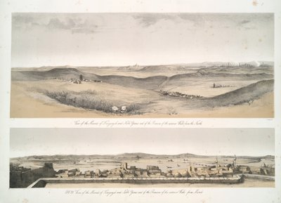 Utsikt over haugene til Kouyunjik [Quyunjik] og Nebbi Yunus, og restene av ytterveggene, fra Mosul av Austen Henry Layard