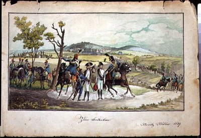 En prosesjon av habsburgske soldater i et landskap av Austrian School