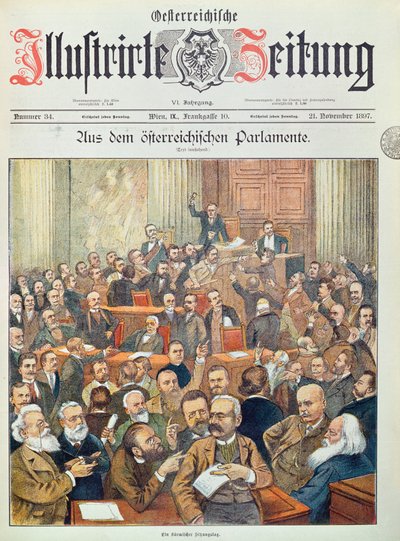 En stormfull sesjon i det østerrikske parlamentet i Wien, 1897 av Austrian School