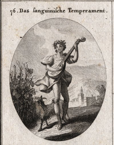 Allegori av blodfarge. Geiten som spiser druer viser at blod bringes til gledene til kjærlighet og bacchus. Gravering i "" ikonologi eller ideer fra feltet lidenskaper og allegorier avbildet for tegnere, malere, poeter av Austrian School