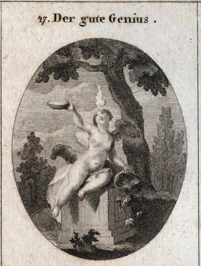 Allegori om den gunstige ånden under figuren til en barnevinge med en liten flamme på hodet, sittende på et alter i skyggen av et platantre. Overflodens horn betyr at det fyller mennesker og hans tjenester. Faren er et symbol på religiøse følelser. E av Austrian School