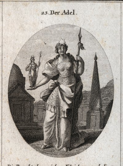 Allegori om adelen. Stjernen betyr heving av følelser. Statuen av Minerva og spydet markerer at den kan oppnå fordelene innen vitenskap og våpen. Gravering i "" Iconologie oder Ideen aus dem Gebiete der Leidenschaften und Allegorien bild av Austrian School