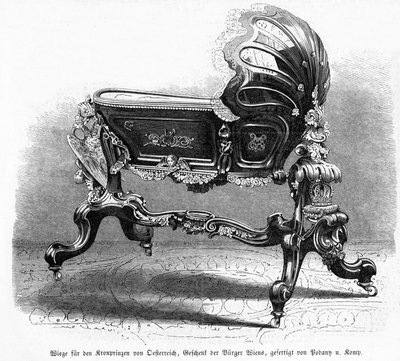 Barneseng til den østerrikske kronprinsen, illustrasjon fra Leipziger Illustrirte Zeitung, 1859 (tregravering) av Austrian School