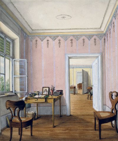 Biedermeier stil interiør, ca 1840, akvarell, Østerrike av Austrian School
