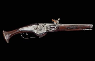 Kärnten (Ferlach) pistol med hjullåsemekanisme med et internt automatisk sikkerhetssystem, ca. 1650 (stål og valnøtt) av Austrian School