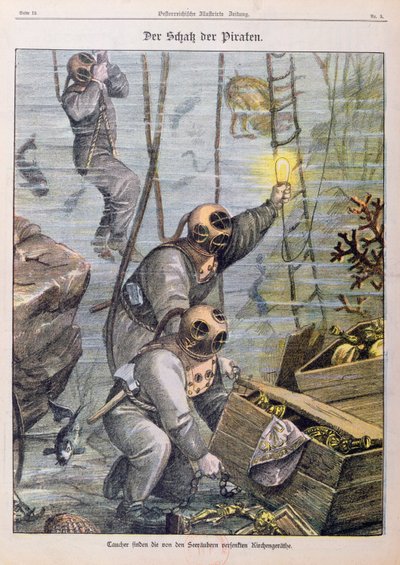 Dykkere finner skatter plyndret av pirater fra kirker, 1897 av Austrian School