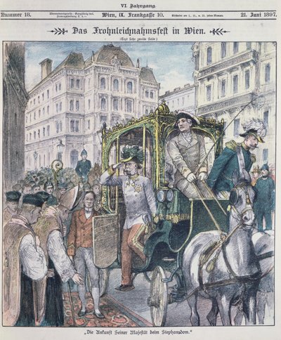 Keiser Franz Josef av Østerrike ankommer St. Stefans katedral i Wien for å feire festen for Corpus Christi (Fronleichnam), 1897; av Austrian School