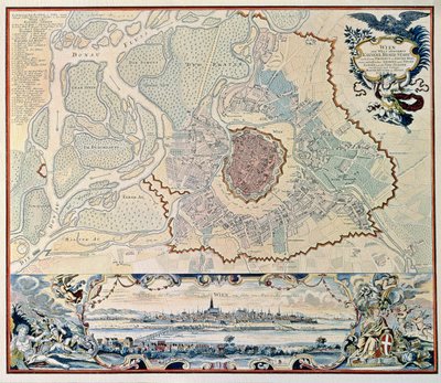 Plan over byen Wien, etter en gravering fra 1720 (gravering) av Austrian School