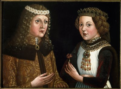 Portrett av Ladislaus Posthumous, konge av Böhmen, Ungarn og Kroatia, med sin forlovede Magdalena av Valois av Austrian School