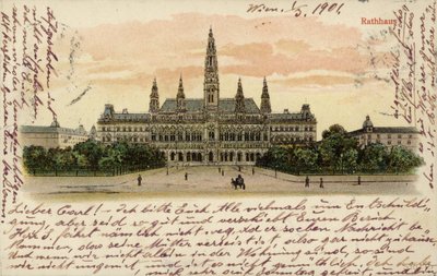 Postkort som viser rådhuset i Wien av Austrian School