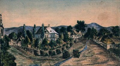 View of a Country Village, ca. 1830 (akvarell på papir) av Austrian School