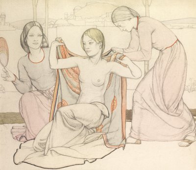 The Bathers (akvarell og blyant) av Averil Mary Burleigh