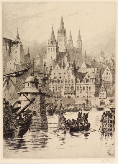 Gotiske tårn og elven, Köln av Axel Haig