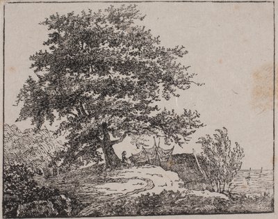 Tre på en klippe ved sjøen av Axel Theodor Kittendorff