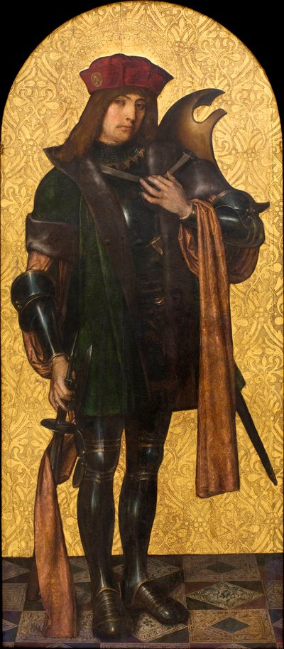 Saint Candide (Xander) (Saint Candidus) eller Warrior Saint (noen ganger identifisert med Saint George) - Maleri av Aine (Ayne) Bru (Hans Brun eller Lucius Brun) (aktivt 1500-tall) Olje på tre 1502-1507 Museu Nacional d