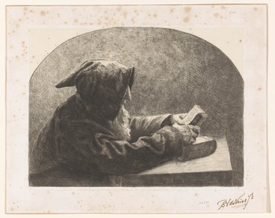 lesende munk av B.J. de Vries jr. (signed by artist)